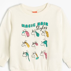 Resim Kız Bebek Unicorn Sweatshirt Uzun Kollu Bisiklet Yaka Şardonlu Pamuklu 