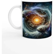 Resim Balık Burcu Baskılı Kahve Kupası - Zamanın Çarkları Astroloji Mekanizması Vs2 