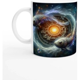Resim Balık Burcu Baskılı Kahve Kupası - Zamanın Çarkları Astroloji Mekanizması Vs2 
