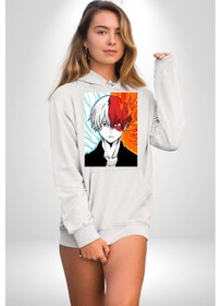 Resim My Hero Academia Boku Anime Kadın Erkek Beyaz Kapüşonlu Sweatshirt Hoodie Beyaz 