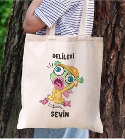 Resim Bk Gift Delileri Sevin Tasarımlı Bez Çanta, Baskılı Omuz Çantası, Alışveriş Çantası, Arkadaşa Hediye Kobitmeyencom29830 Bk Gift 