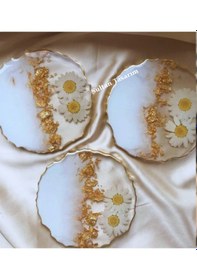 Resim 4 Lü Papatyalı Epoksi Bardak Altlığı - 120 Beyaz 