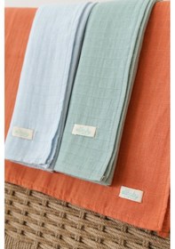 Resim 3'lü Organik Pamuk Müslin Örtü Seti Tarçın, Nil,bebe Mavi 3 Adet 75x85 CM Turuncu - Nil Yeşili - Bebe Mavi 