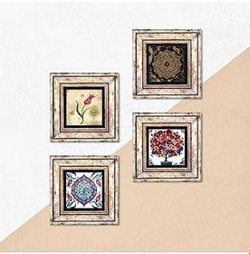 Resim Pinecone Stone Sri Yantra, Lale, Çini Sanatı, Nar Ağacı Taş Duvar Tablosu - Çerçeveli Taş Tablo - Dekoratif Duvar Sanatı - Modern Ev ve Ofis Duvar Dekoru K4-284 