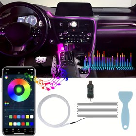 Resim 1IN1 3M NEON LED Araba Işıklı İç Mekan USB LED Şerit Fiber Optik RGB Ortam Aydınlatma Araba Kablosuz Uygulama Kontrolü Müziğe Senkronize Edilmiş Dekorasyonlar İç Mekan Işığı, Pil Olmadan 