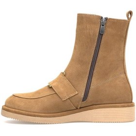 Resim Elit Lorivane Kadın Hakiki Nubuk Deri Düz Bot Taba Taba 