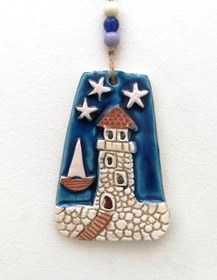 Resim SUME Seramik Mini Deniz Feneri Dekoratif Duvar Süsü 