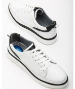 Resim Hakiki Deri Bağcıklı Çift Renk Taban Beyaz Erkek Günlük Casual Ayakkabı-2656-beyaz Beyaz 