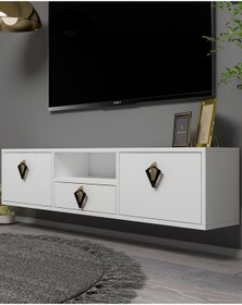 Resim 1314dropct-32 Duvara Montaj Tv Sehpası Beyaz-altın-siyah Altın-siyah 
