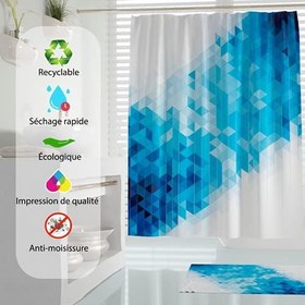 Resim Mavi kareli banyo perdesi 180x200 cm - tek kanat duş perdesi - polyester kumaş duş perdesi 