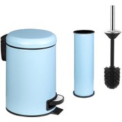 Resim Siliwax Elit İkili Banyo Seti Mavi - Çöp Kovası 3 L + Tuvalet Fırçası Mavi 