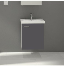 Resim Denko Terra 50 Cm Mdf Antrasit Gri Banyo Dolabı Alt Modül, Lavabo Antrasit - Gri 