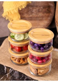 Resim Bambum Duo 300ml 6'lı Bambu Kapaklı Cam Kahvaltılık Seti 