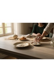 Resim PORSER Ella Fulya Pasta Seti ve Çay Seti, Vintage Desenli Porselen Pasta ve Çay Seti 18 Parça 