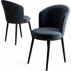 Resim Canisa Risa Serisi 6 Adet Antrasit Mutfak Sandalyesi Siyah Metal Ayak 1.sınıf Babyface Kumaş Antrasit Sandalye Siyah Ayak 