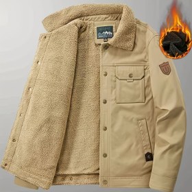 Resim Erkekler için Ağır Hizmet Kışlık Ceket - Polar Astarlı Kalınlaştırılmış İş Montu, Vintage Kahverengi/Bej Taktik Dış Giyim, Çift Katmanlı ve Fermuar Kapatma & Birden fazla Cepli tasarım Soğuk Havada kullanım İnşaat Avcılık İdeal Günlük İş ile Resmi Etkinlikler Erkeklere Özel Yüksek Kaliteli Şişme Kar Botları, İç Çamaşiriyle Birlikte 