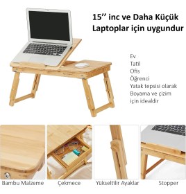 Resim Miletus Bambu Laptop Standı Yükseltilebilir Ders Çalışma Masası Çocuk Çalışma Sehpası Yatak Sehpası Ders Masası Yb 