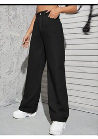 Resim 2020 Kadın Likrasız Palazzo Jeans Kot Denim Pantolon Siyah 
