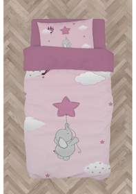 Resim Mekta Home Bebek Ve Çocuk Odası Pembe Yıldızlı Fil Desenli Nevresim Takımı 