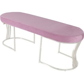 Resim Viego Silver Smooth- Pembe Kapitoneli Model Puf & Bench & Koltuk- Oturak-uzun Makyaj Puff-yatak Odası Ucu &önü 