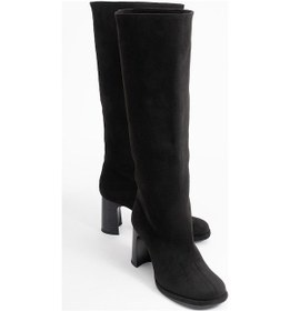 Resim Luvishoes Luvi Shoes Josette Siyah Süet Kadın Kalın Topuklu Çizme Siyah Süet 