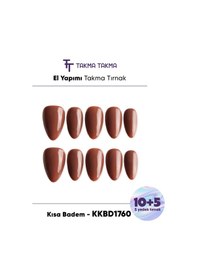 Resim Kkbd1760 Kısa Badem 15'li Tekrar Kullanılabilir El Yapımı Protez Takma Tırnak Xs 