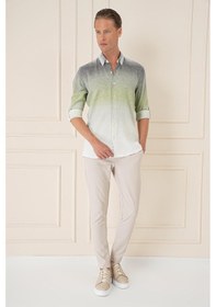 Resim Comfort Fit Apoletli Degrade Desen Esnek Pamuk Yeşil Gömlek G 1575 Yeşil 