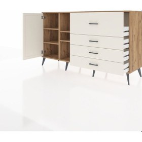 Resim Kronos Konsol 4 Raflı 4 Çekmeceli Tek Kapaklı 176x59x99 Çam-ayta Çam-aytaşı 