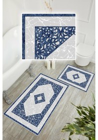 Resim Dijital Baskı Klasik Kaymaz Taban 2li Set Banyo Paspası Klozet Takımı 50x60cm-60x100cm Mavi 