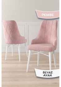 Resim Canisa Neta Serisi, 1.sınıf Babyface Kumaş , Beyaz Gürgen Ayak, 8 Adet Pembe Mutfak Sandalye Sandalye Pembe Ayakları Beyaz 