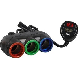 Resim Olesson 1633 12-24v 3lü Usbli 120w 80cm Kablolu Dijital Ekranlı Araç Çakmak Çoklayıcı 