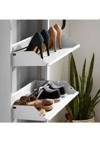 Resim İkili 2'li Metal Ayakkabılık Premium Beyaz Beyaz 