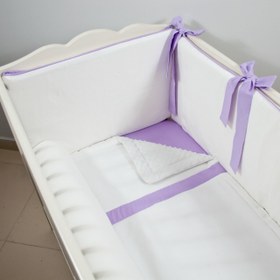Resim Ekru - Lila Bebek Uyku Seti - Düz Bumper / 60x120 