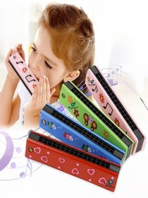 Resim moryconcept Ahşap 16 Delikli Çift Sıralı Renkli Desenli Çocuk Mızıkası 