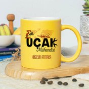 Resim İsme Özel Sarı Uçak Mühendisi Sarı Kupa Bardak 