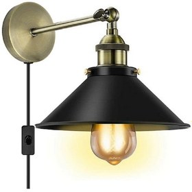 Resim Riolight Retro,rustik,vintage Siyah Mafsallı Kablolu,fişli,anahtarlı Metal Duvar Aplik Çap:23cm Rio Light 