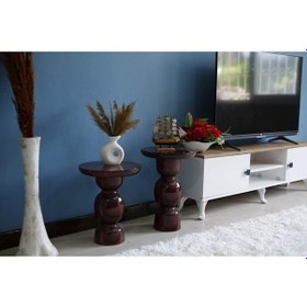 Resim 2'li Karpuz Model Yan Sehpa Kahverengi 