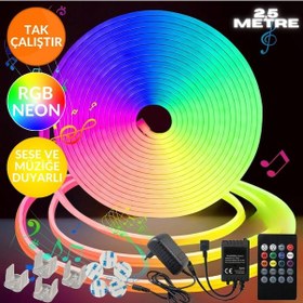 Resim Sese Ve Müziğe Duyarlı Neon Led Rgb Esnek 2,5 Metre Kumandalı 