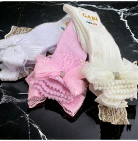 Resim Shopiolog Fileli Kurdela Detaylı Kız Çocuk Diz Altı Pamuklu Çorap 3'lü Set 