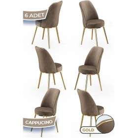 Resim Canisa Pefa Serisi 6 Adet Cappucino Mutfak Sandalyesi Gold Kaplama Metal Ayak 1. Sınıf Babyface Kumaş Sandalye Cappucino Ayaklar Gold 