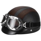 Resim Retro Motosiklet Deri Yarım Kask Gözlüklükahverengi 
