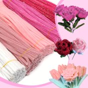 Resim 249/499 adet Parlak Pembe Boru Temizleyiciler, Pembe ve Beyaz Chenille Saplarının Beş Farklı Kombinasyonlu Lüks El Yapımı Seti, Simli Boru Temizleyiciler, DIY El Yapımı Set 