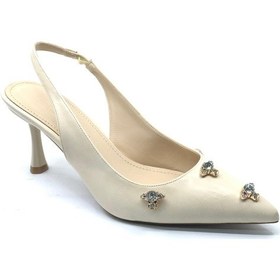 Resim Feles Arkası Açık Taş Detaylı Stiletto Kadın Ayakkabı Ten 