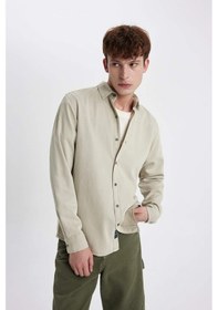 Resim Defacto Regular Fit Tensel Uzun Kollu Basic Düz Gömlek B6154ax23aubg738 Bej 