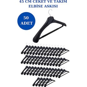Resim 50 Adet Plastik Yüksek Kalite Ceket Askısı Elbise Askısı Siyah 