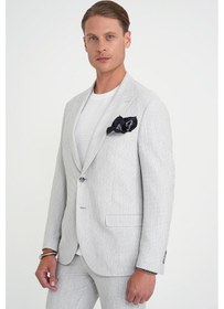 Resim Efor Slim Fit Kırlangıç Yaka Balıksırtı Desen Spor Açık Gri Ceket C 702 Gri 