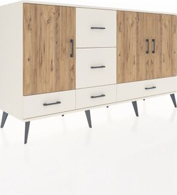 Resim Kronos Konsol 4 Raflı 5 Çekmeceli 3 Kapaklı 176x59x99 Aytaşı-çam/ Aytaşı-çam/aytaşı 