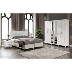 Resim GuneyStore Komple Mdf Paris 6 Kapaklı Beyaz Yatak Odası Takımı Bazalı 