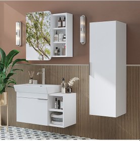 Resim Likya Kapaklı Açık Raflı Mdflam Lavabolu 82 Cm Banyo Dolabı Beyaz 