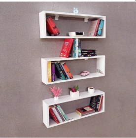 Resim Dikdörtgen Duvar Rafı Üçlü Dikdörtgen Uçan Raf 001 